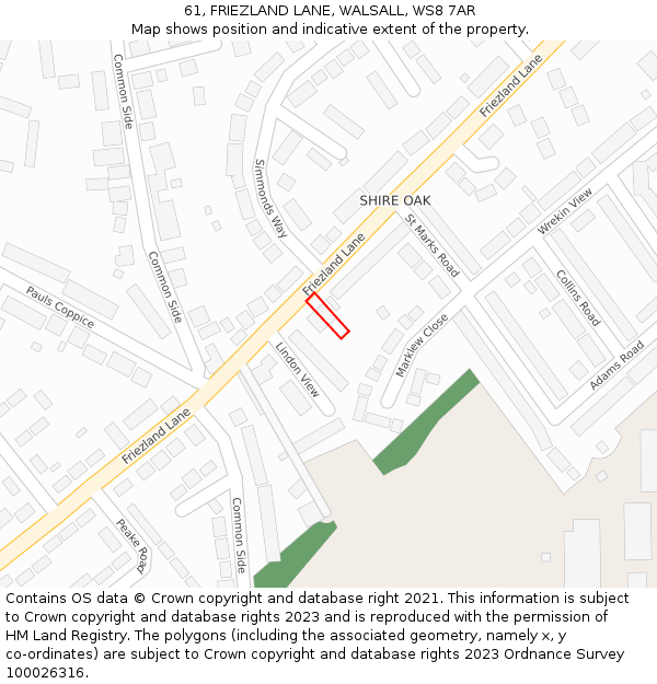 61, FRIEZLAND LANE, WALSALL, WS8 7AR: Location map and indicative extent of plot