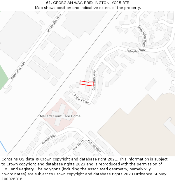 61, GEORGIAN WAY, BRIDLINGTON, YO15 3TB: Location map and indicative extent of plot