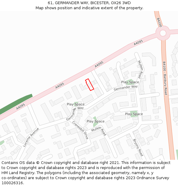 61, GERMANDER WAY, BICESTER, OX26 3WD: Location map and indicative extent of plot