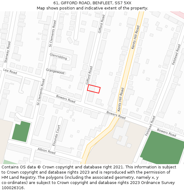 61, GIFFORD ROAD, BENFLEET, SS7 5XX: Location map and indicative extent of plot