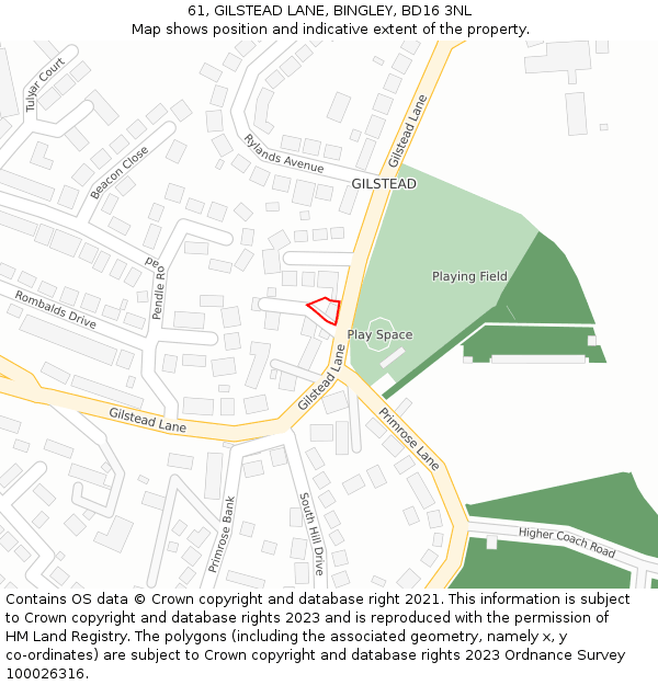 61, GILSTEAD LANE, BINGLEY, BD16 3NL: Location map and indicative extent of plot