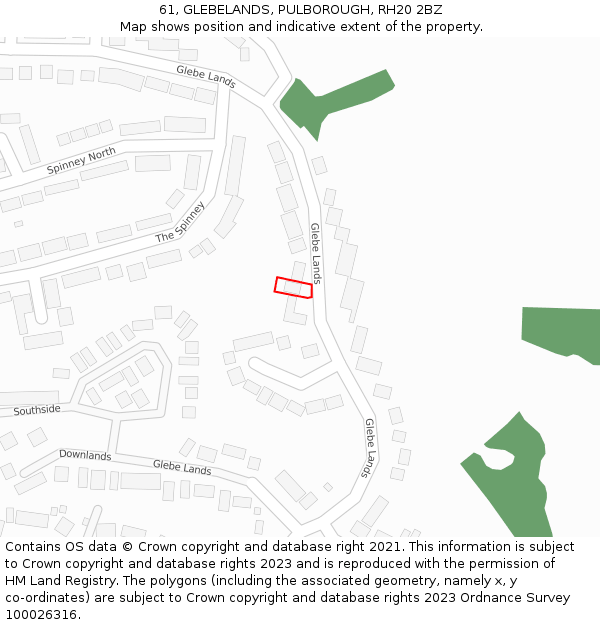 61, GLEBELANDS, PULBOROUGH, RH20 2BZ: Location map and indicative extent of plot