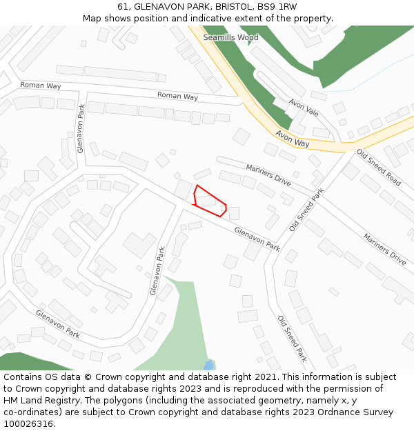 61, GLENAVON PARK, BRISTOL, BS9 1RW: Location map and indicative extent of plot