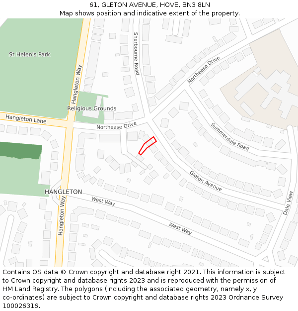 61, GLETON AVENUE, HOVE, BN3 8LN: Location map and indicative extent of plot
