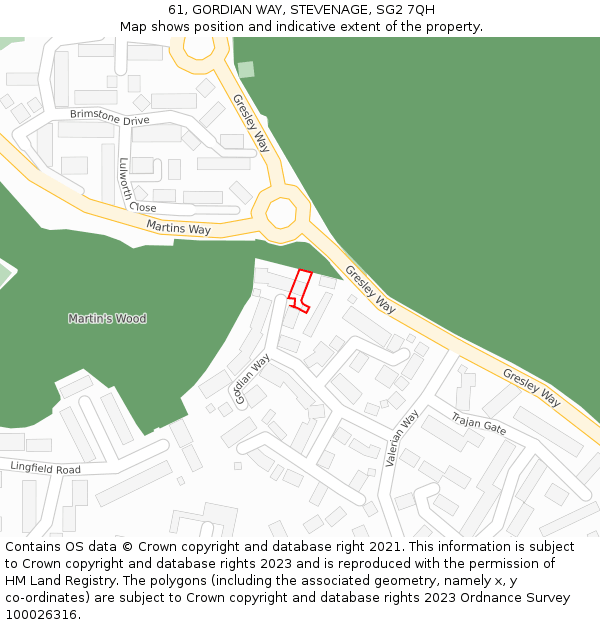 61, GORDIAN WAY, STEVENAGE, SG2 7QH: Location map and indicative extent of plot