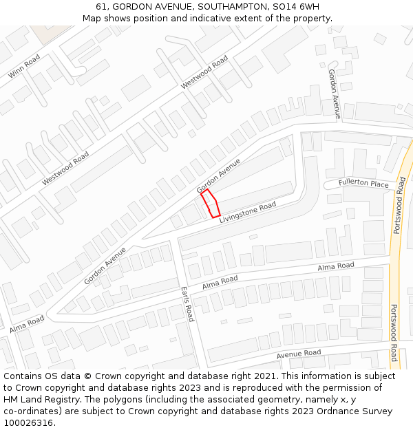 61, GORDON AVENUE, SOUTHAMPTON, SO14 6WH: Location map and indicative extent of plot