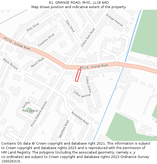 61, GRANGE ROAD, RHYL, LL18 4AD: Location map and indicative extent of plot