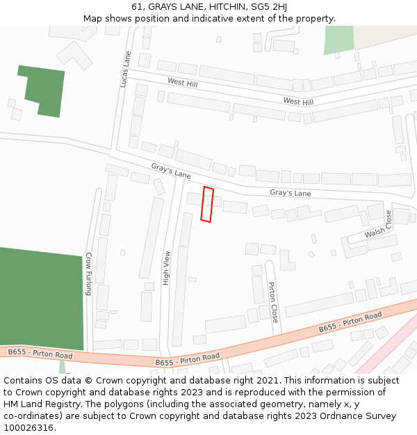 61, GRAYS LANE, HITCHIN, SG5 2HJ: Location map and indicative extent of plot