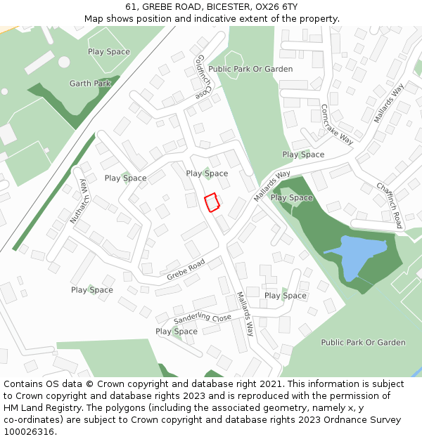 61, GREBE ROAD, BICESTER, OX26 6TY: Location map and indicative extent of plot