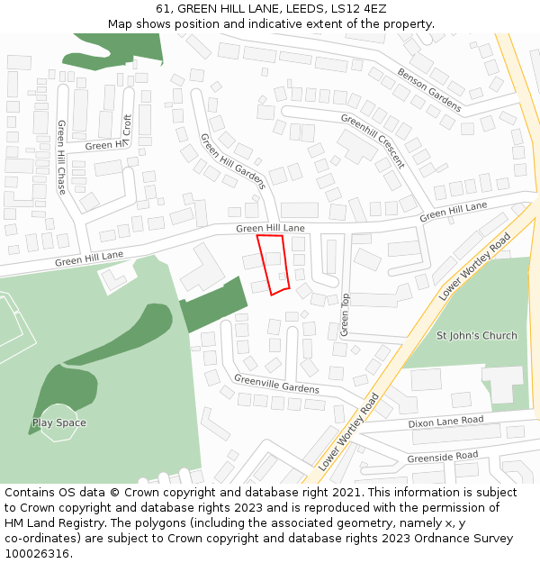 61, GREEN HILL LANE, LEEDS, LS12 4EZ: Location map and indicative extent of plot