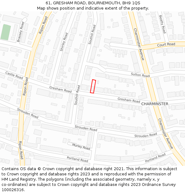 61, GRESHAM ROAD, BOURNEMOUTH, BH9 1QS: Location map and indicative extent of plot