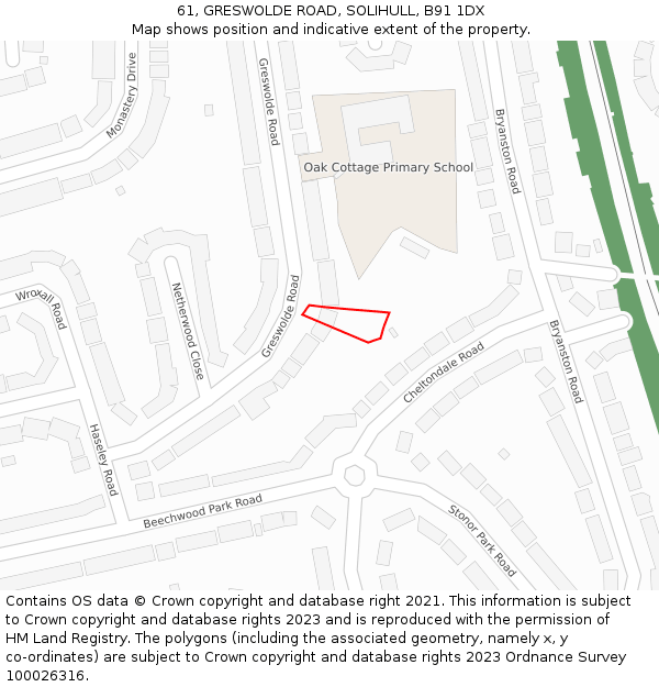 61, GRESWOLDE ROAD, SOLIHULL, B91 1DX: Location map and indicative extent of plot