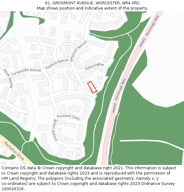 61, GROSMONT AVENUE, WORCESTER, WR4 0RD: Location map and indicative extent of plot