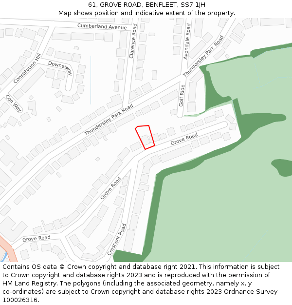 61, GROVE ROAD, BENFLEET, SS7 1JH: Location map and indicative extent of plot