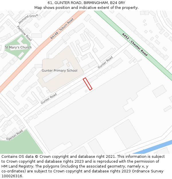 61, GUNTER ROAD, BIRMINGHAM, B24 0RY: Location map and indicative extent of plot