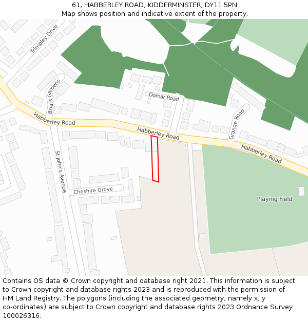 61, HABBERLEY ROAD, KIDDERMINSTER, DY11 5PN: Location map and indicative extent of plot