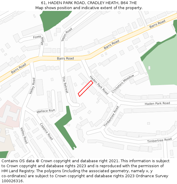 61, HADEN PARK ROAD, CRADLEY HEATH, B64 7HE: Location map and indicative extent of plot