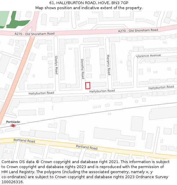 61, HALLYBURTON ROAD, HOVE, BN3 7GP: Location map and indicative extent of plot