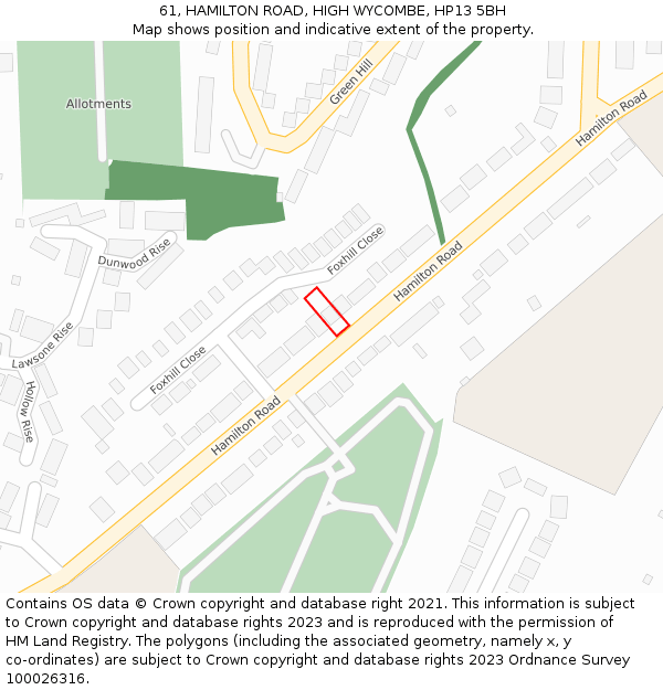 61, HAMILTON ROAD, HIGH WYCOMBE, HP13 5BH: Location map and indicative extent of plot