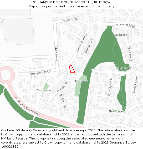 61, HAMMONDS RIDGE, BURGESS HILL, RH15 9QW: Location map and indicative extent of plot