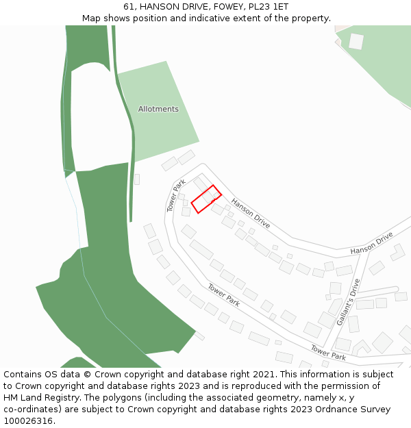 61, HANSON DRIVE, FOWEY, PL23 1ET: Location map and indicative extent of plot