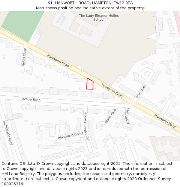 61, HANWORTH ROAD, HAMPTON, TW12 3EA: Location map and indicative extent of plot