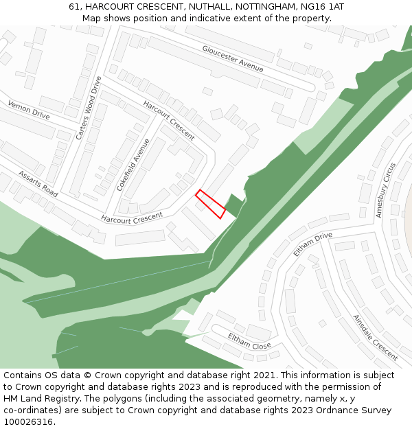 61, HARCOURT CRESCENT, NUTHALL, NOTTINGHAM, NG16 1AT: Location map and indicative extent of plot