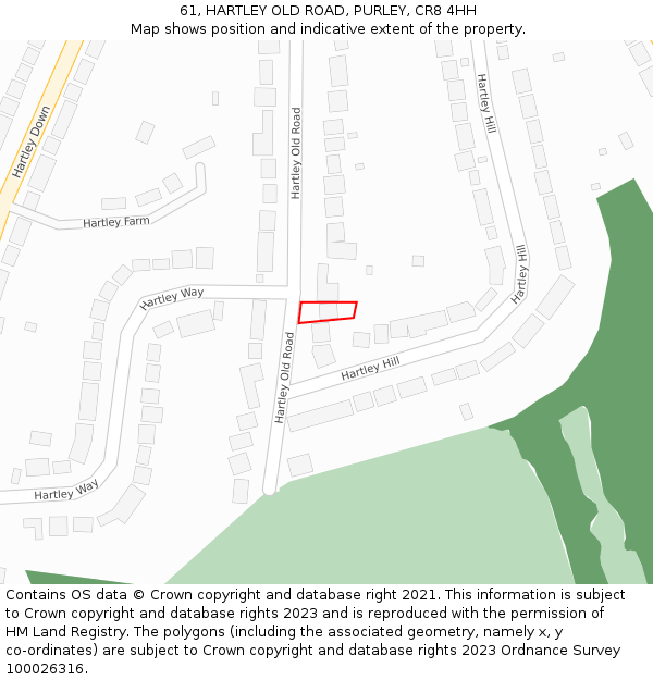61, HARTLEY OLD ROAD, PURLEY, CR8 4HH: Location map and indicative extent of plot