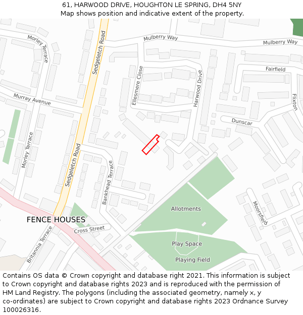 61, HARWOOD DRIVE, HOUGHTON LE SPRING, DH4 5NY: Location map and indicative extent of plot