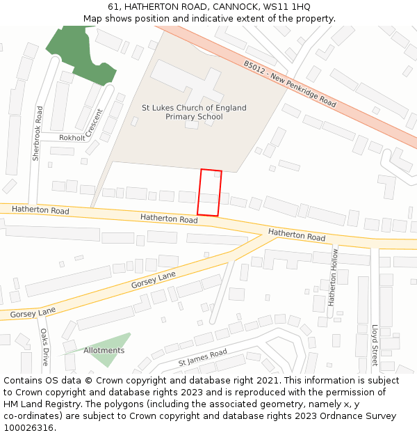 61, HATHERTON ROAD, CANNOCK, WS11 1HQ: Location map and indicative extent of plot