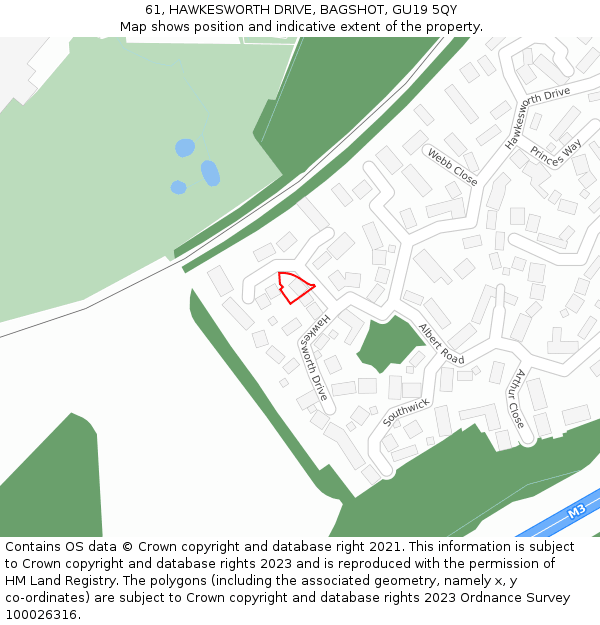 61, HAWKESWORTH DRIVE, BAGSHOT, GU19 5QY: Location map and indicative extent of plot