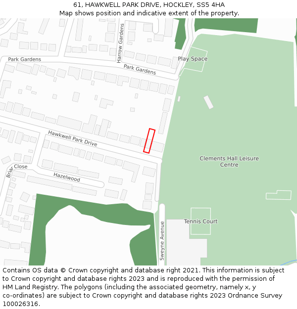 61, HAWKWELL PARK DRIVE, HOCKLEY, SS5 4HA: Location map and indicative extent of plot