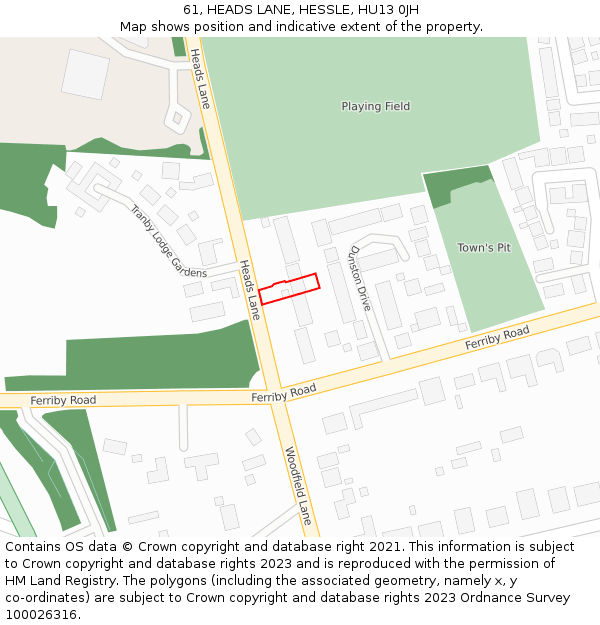 61, HEADS LANE, HESSLE, HU13 0JH: Location map and indicative extent of plot