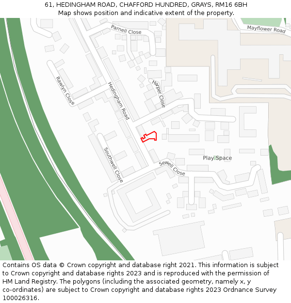 61, HEDINGHAM ROAD, CHAFFORD HUNDRED, GRAYS, RM16 6BH: Location map and indicative extent of plot