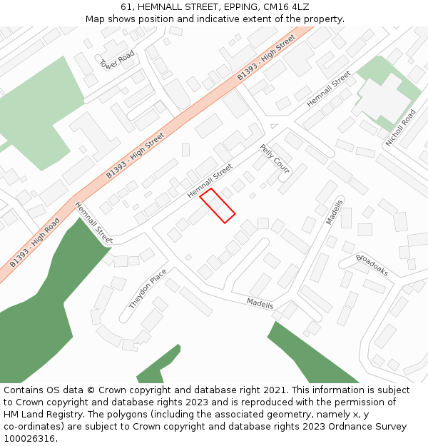 61, HEMNALL STREET, EPPING, CM16 4LZ: Location map and indicative extent of plot