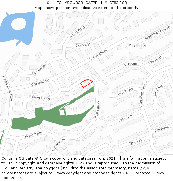 61, HEOL YSGUBOR, CAERPHILLY, CF83 1SR: Location map and indicative extent of plot