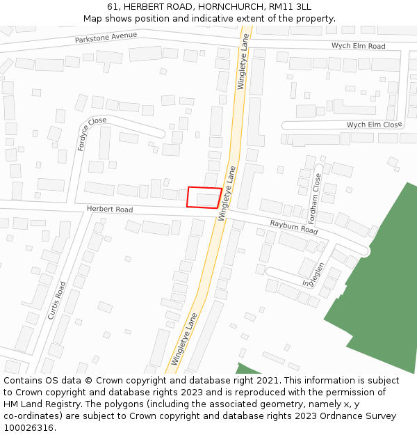 61, HERBERT ROAD, HORNCHURCH, RM11 3LL: Location map and indicative extent of plot