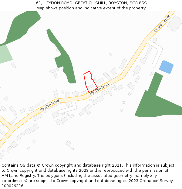 61, HEYDON ROAD, GREAT CHISHILL, ROYSTON, SG8 8SS: Location map and indicative extent of plot