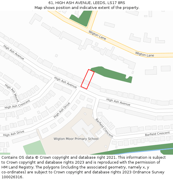 61, HIGH ASH AVENUE, LEEDS, LS17 8RS: Location map and indicative extent of plot