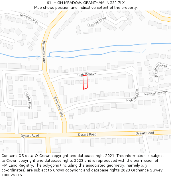 61, HIGH MEADOW, GRANTHAM, NG31 7LX: Location map and indicative extent of plot