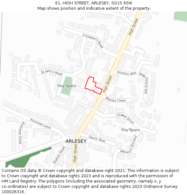 61, HIGH STREET, ARLESEY, SG15 6SW: Location map and indicative extent of plot