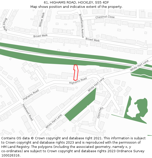 61, HIGHAMS ROAD, HOCKLEY, SS5 4DF: Location map and indicative extent of plot