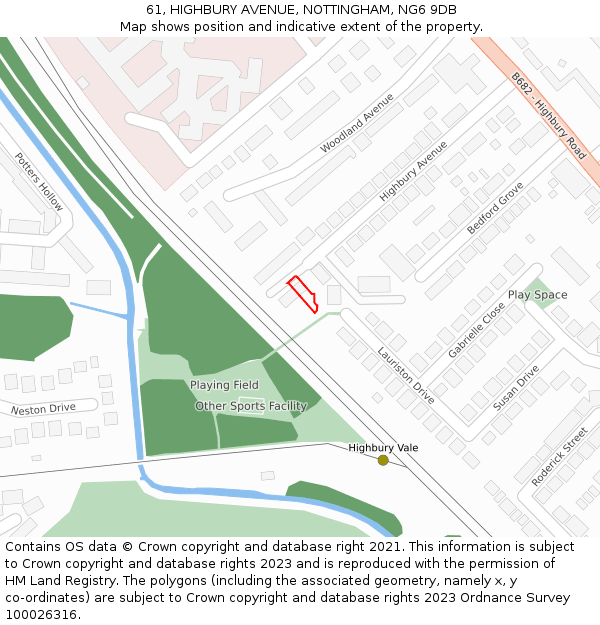 61, HIGHBURY AVENUE, NOTTINGHAM, NG6 9DB: Location map and indicative extent of plot