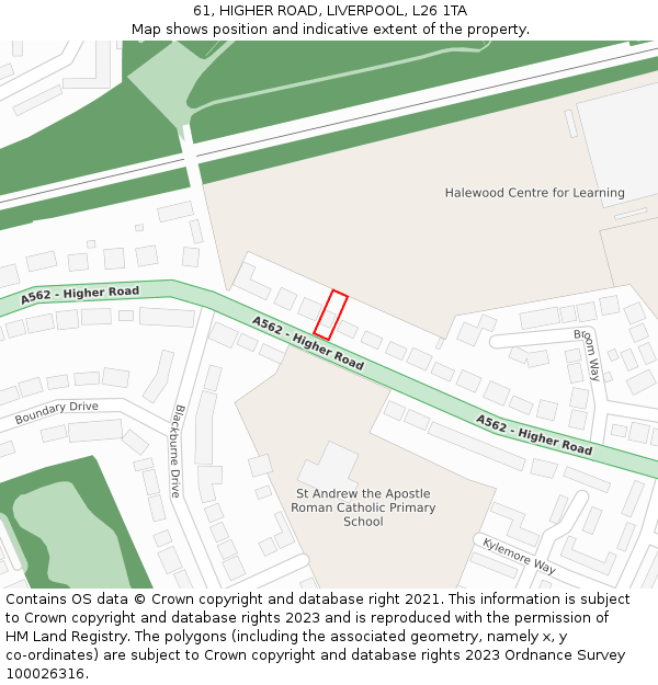 61, HIGHER ROAD, LIVERPOOL, L26 1TA: Location map and indicative extent of plot