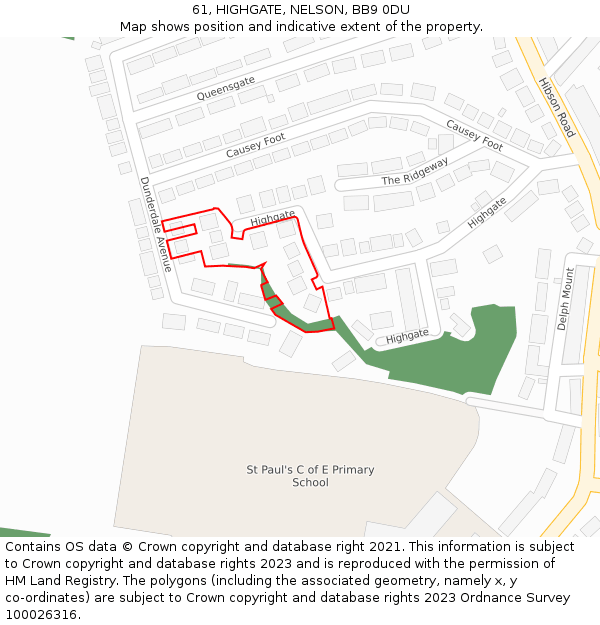 61, HIGHGATE, NELSON, BB9 0DU: Location map and indicative extent of plot