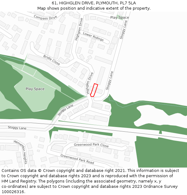 61, HIGHGLEN DRIVE, PLYMOUTH, PL7 5LA: Location map and indicative extent of plot