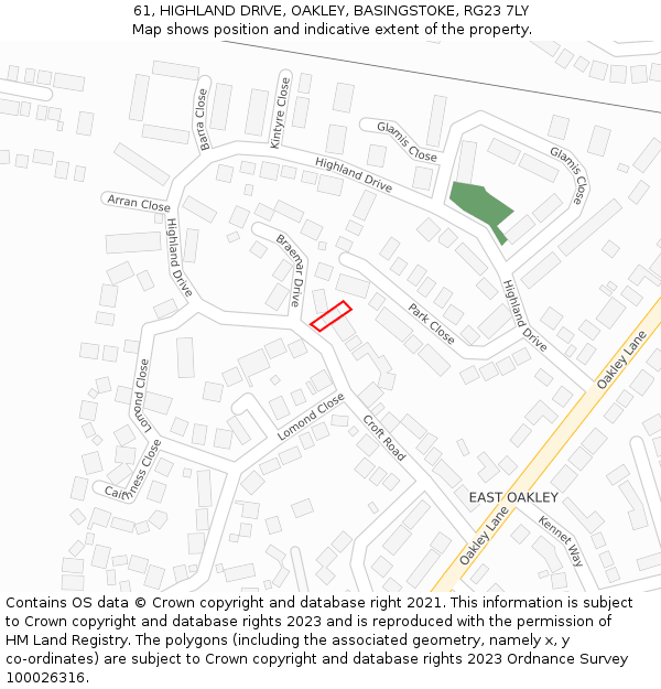 61, HIGHLAND DRIVE, OAKLEY, BASINGSTOKE, RG23 7LY: Location map and indicative extent of plot