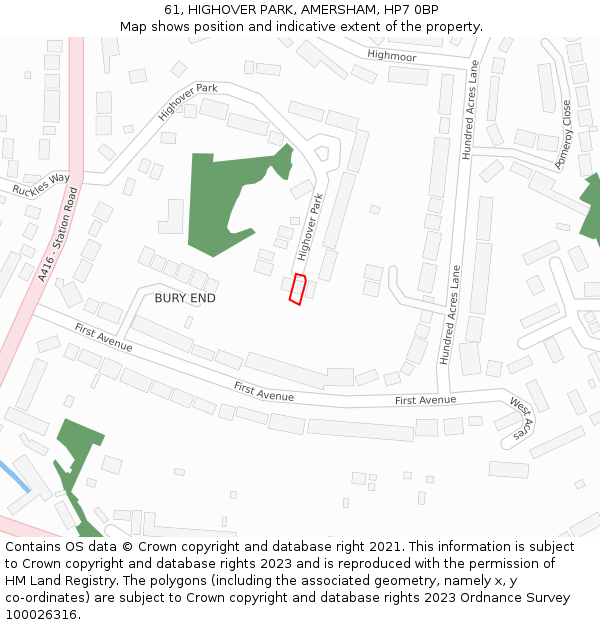 61, HIGHOVER PARK, AMERSHAM, HP7 0BP: Location map and indicative extent of plot