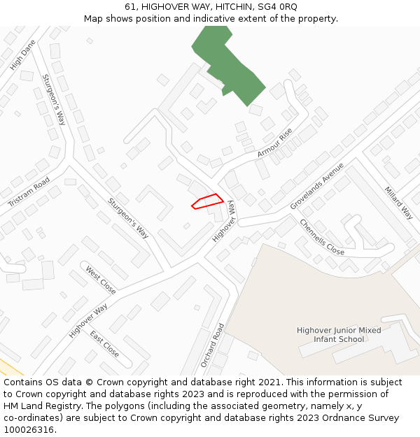 61, HIGHOVER WAY, HITCHIN, SG4 0RQ: Location map and indicative extent of plot