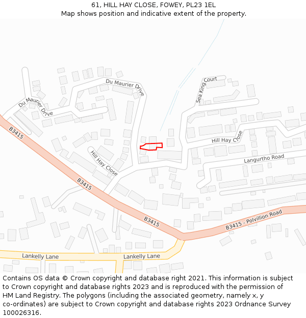 61, HILL HAY CLOSE, FOWEY, PL23 1EL: Location map and indicative extent of plot